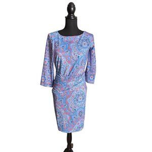 Gretchen Scott Women's Pleasantely Paisley Blue Jersey Corset Dress Size M
